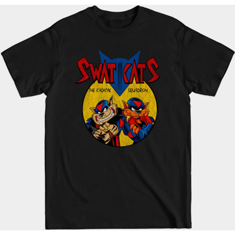 Distressed Swat Kats Men's T-Shirt in Black — Mens T Shirts