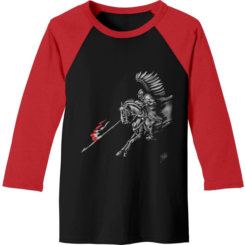 T-shirt de baseball Polish Winged Hussar pour hommes - Noir/Rouge — T-shirts pour hommes
