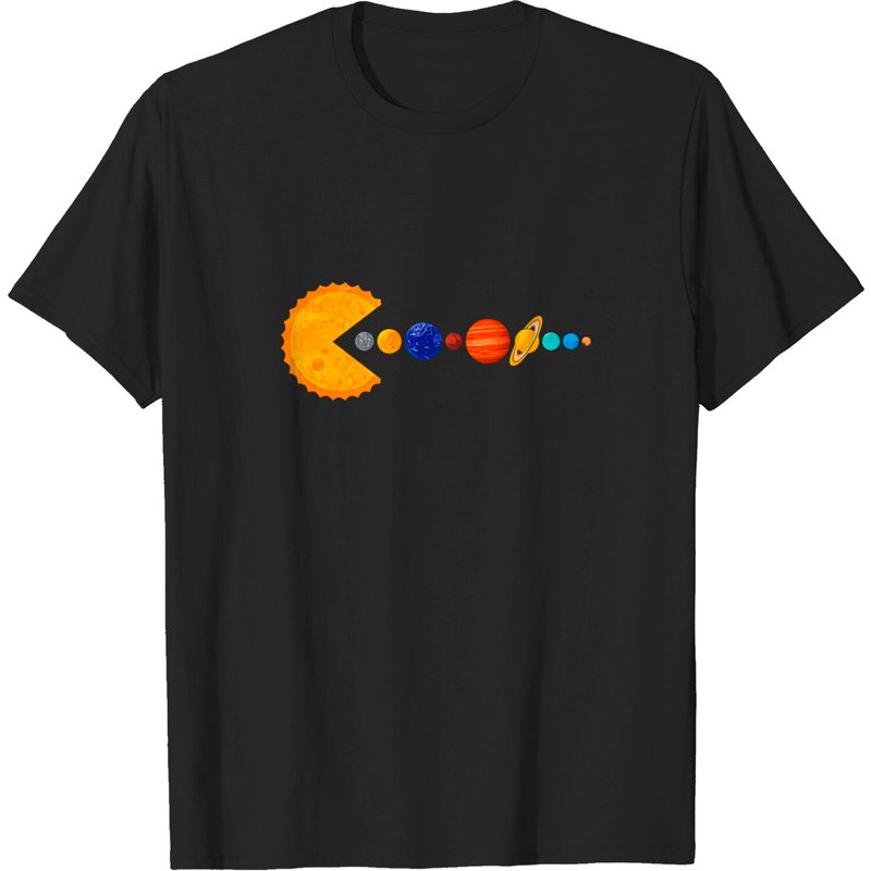 T-Shirt Pacman Manger des Planètes pour Hommes - Noir — T-shirts pour hommes