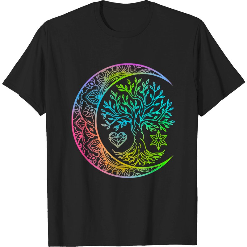 T-shirt Sacré Arbre de Vie Mandala de Lune pour Hommes - Noir — T-shirts pour hommes