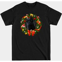 T-shirt pour hommes avec ornement de couronne de Noël de chat noir drôle — T-shirts pour hommes