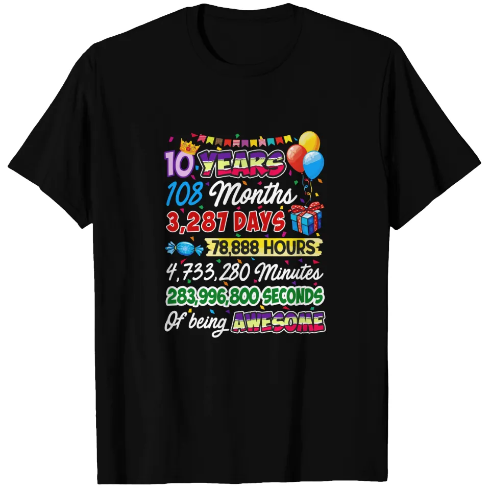 T-shirt 10 ans d'être génial - Cadeau d'anniversaire pour homme - Noir
