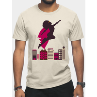 Superhero Flying Above City - Blerd Black T-Shirt for Men — Mens T Shirts