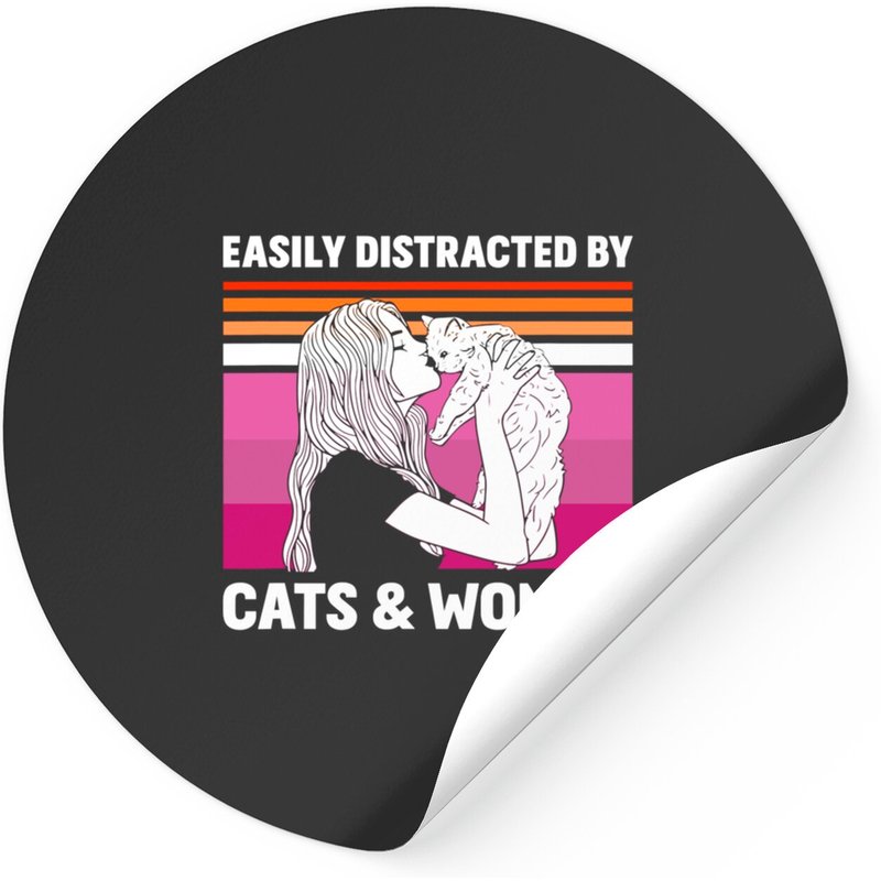 Lesbian Girl Sticker: Easily Distracted by Cats and Women — Stickers & Decals