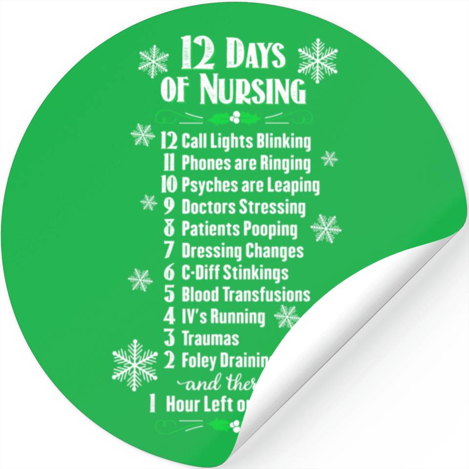 12 Jours de Soins - Autocollant Humoristique de Noël pour Infirmière 2" x 2 — Autocollants et stickers