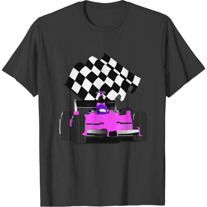 T-shirt Voiture de Course Rose avec Drapeau à Damier pour Hommes — T-shirts pour hommes