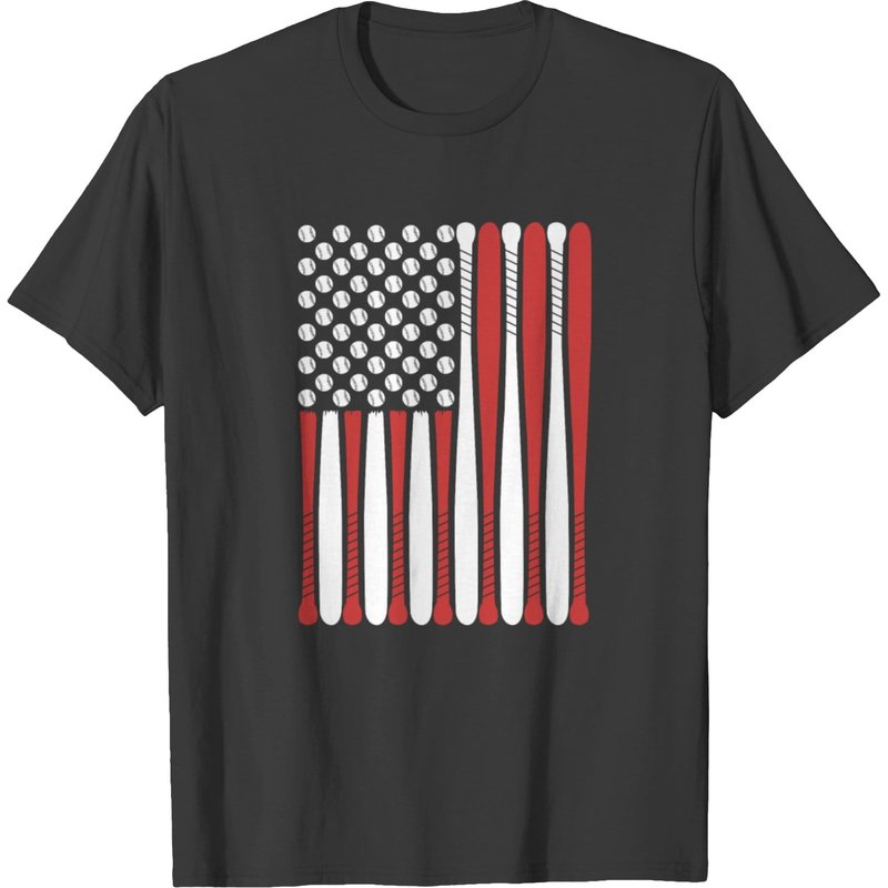 Baseball Design USA Flag with Baseball Bat T-Shirt for Men