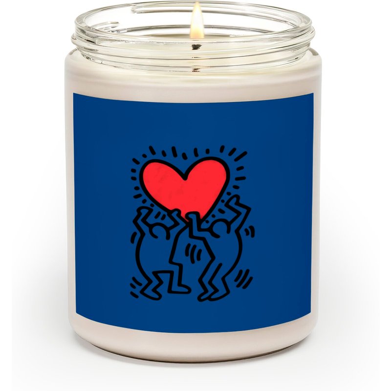 Keith Haring Scented Candle Men Holding Heart Icon, Street Art — Scented Candles