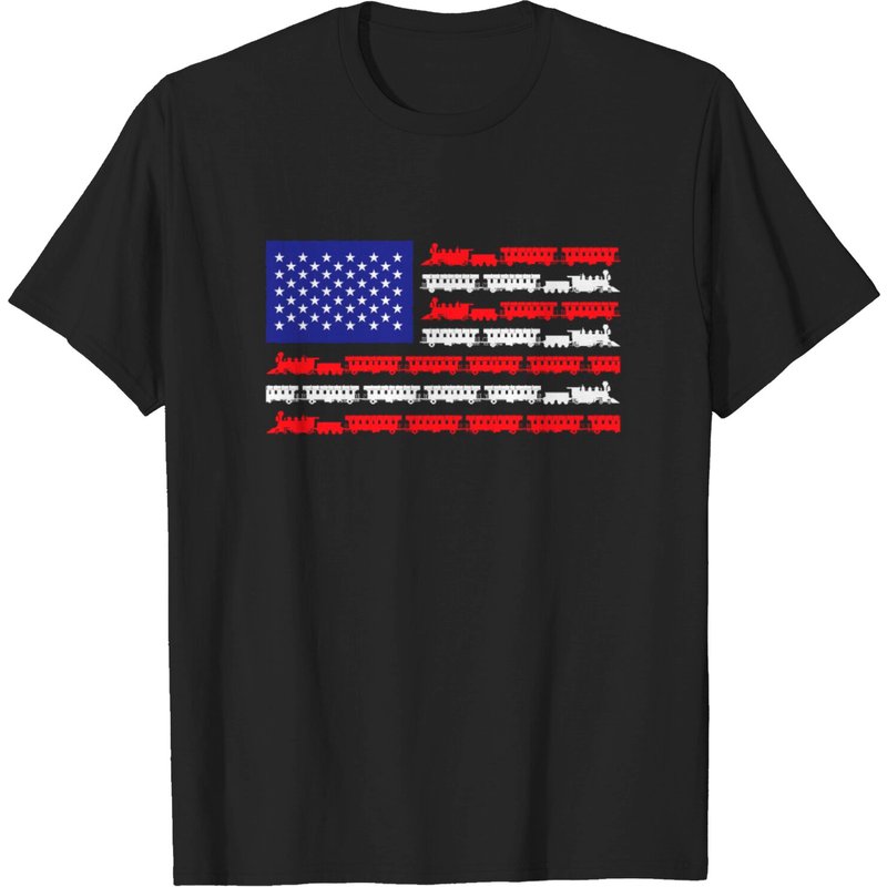 US Flag HO Scale Trains Model Railroad Lover T-Shirt