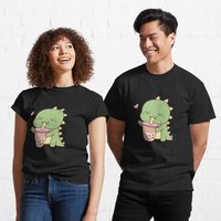 T-shirt classique pour hommes Cute Little Dino Boba Milk Tea — T-shirts pour hommes
