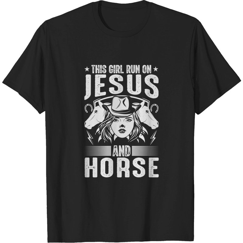 T-shirt This Girl Runs on Jesus and Horse pour hommes — T-shirts pour hommes