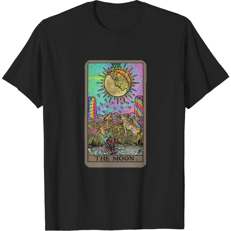 T-shirt Psychadelic Tarot La Lune pour Hommes Noir — T-shirts pour hommes