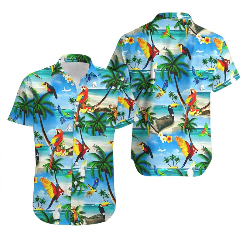 Chemise hawaïenne 'Parrots Island' pour hommes — Chemises décontractées pour hommes