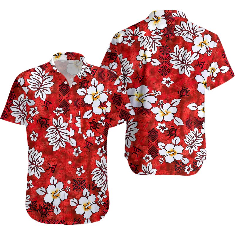 Chemise hawaïenne Fleurs classiques rouges — Chemises décontractées pour hommes