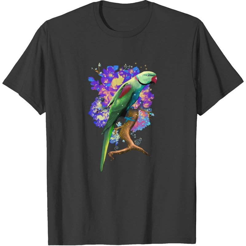 T-shirt Parakeet Alexandrine pour hommes en noir — T-shirts pour hommes