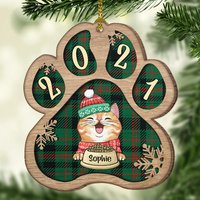 Ornement de Noël Personnalisé - Patte de Chien, Chat et Neige - Motif Plaid