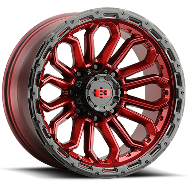 Roues Vision Off Road 405 Korupt Red Black Lip - 20x10 - 6x135 — Roues et jantes