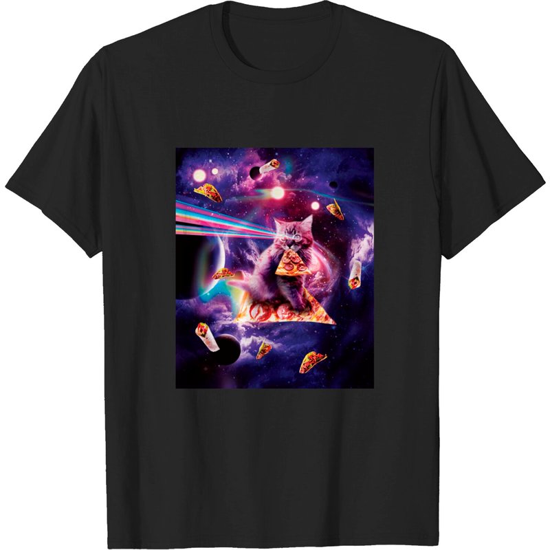 Outer Space Pizza Cat Rainbow Laser T-Shirt for Men — Mens T Shirts