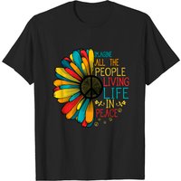 T-shirt All The People Imagine Living Life In Peace Flower pour hommes — T-shirts pour hommes