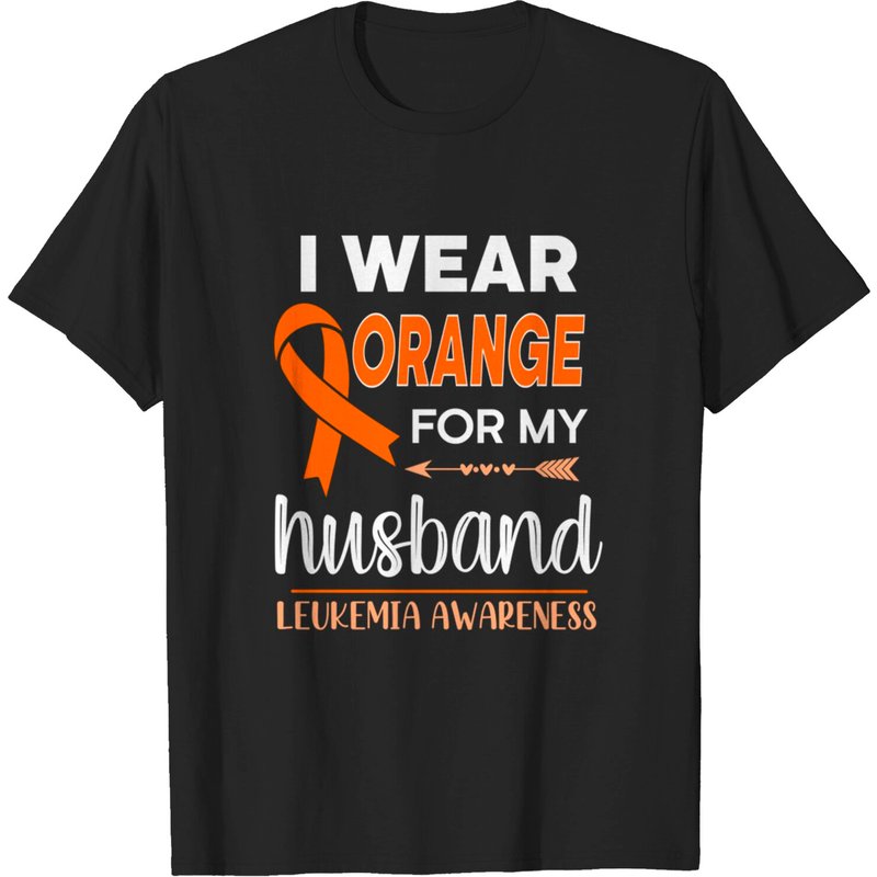 Je Porte Orange Pour Mon Mari - T-shirt de Soutien au Cancer — T-shirts pour hommes