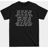 T-shirt noir pour hommes Revelation 21:4 KJV avec écriture blanche