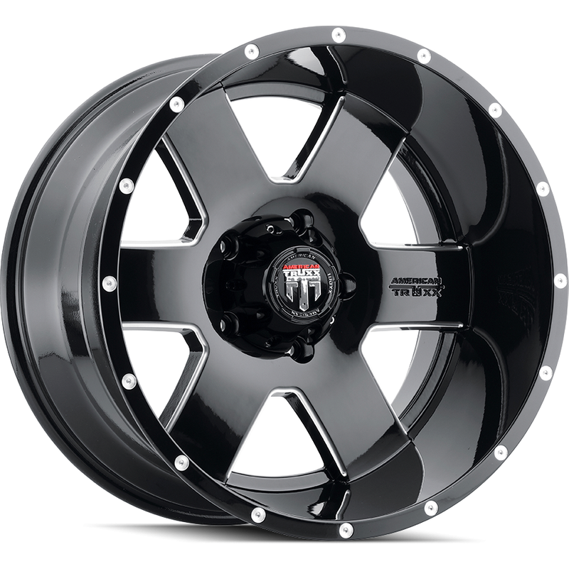 American Truxx AT155 Armor Gloss Black Milled Wheels - 20x12 -44 Offset — Wheels & Rims