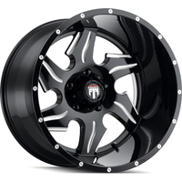 American Truxx AT163 Ninja Gloss Black Milled Wheels 22x14 6x135