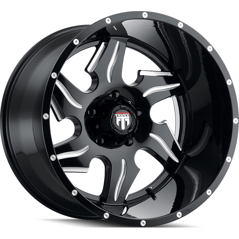 American Truxx AT163 Ninja Gloss Black Milled Wheels 22x14 6x135 — Wheels & Rims