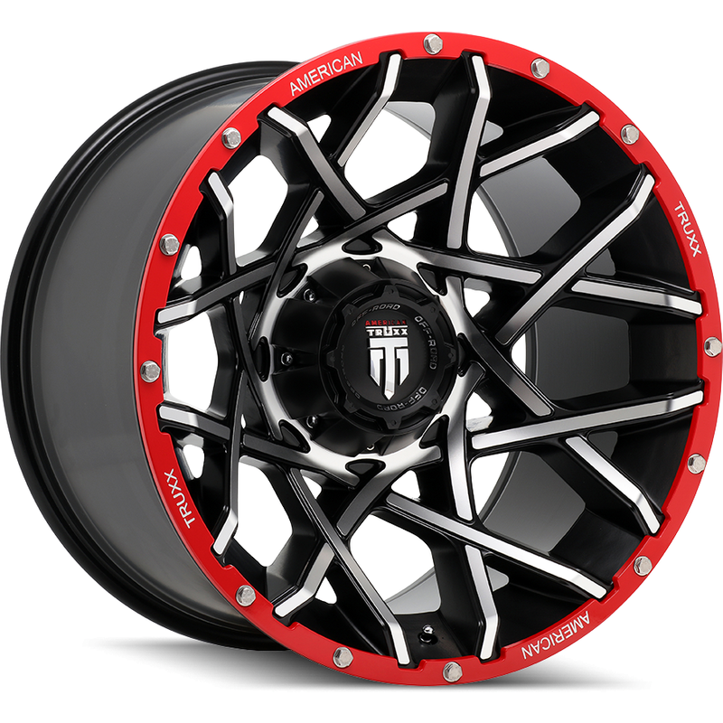 Roues American Truxx AT1901 Gridlock Noir Brillant Usiné 20x12 — Roues et jantes