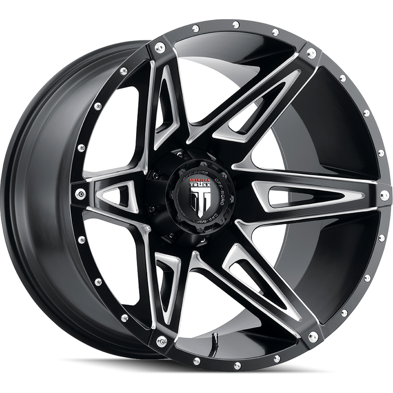 American Truxx AT1902 Kutz Gloss Black Milled Wheels 22x14 5x127 — Wheels & Rims