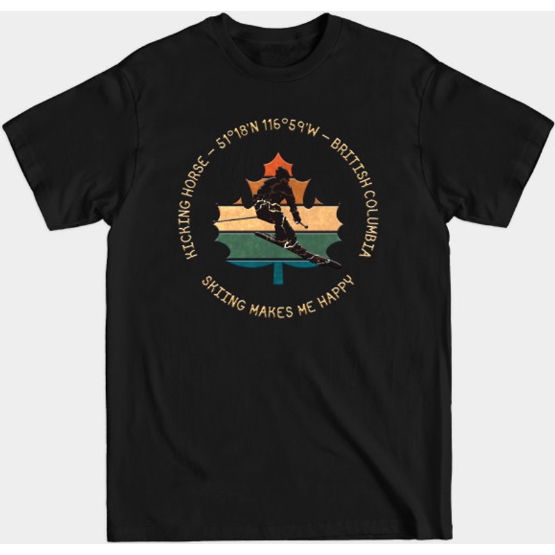 T-shirt pour homme Kicking Horse avec texte jaune de skieur sur noir — T-shirts pour hommes