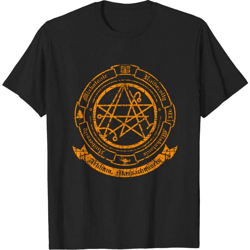 T-shirt pour hommes avec logo Miskatonic University double usé — T-shirts pour hommes