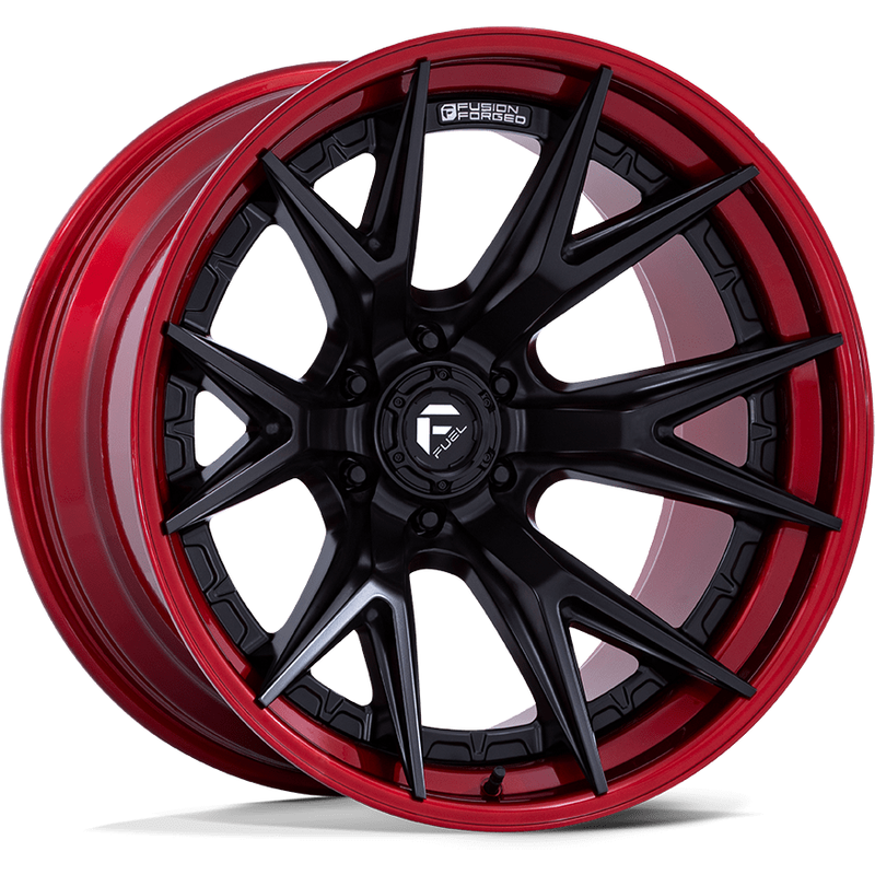 Fuel FC402 Catalyst Matte Black Wheels with Candy Red Lip - 20x10 — Wheels & Rims