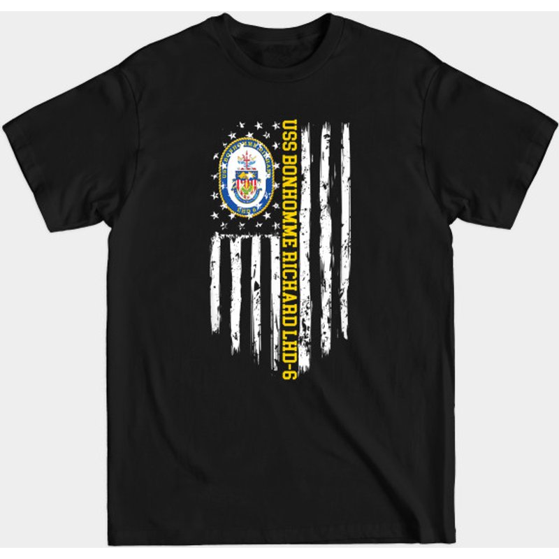 T-shirt pour hommes USS Bonhomme Richard LHD-6 Drapeau Américain Vétéran — T-shirts pour hommes