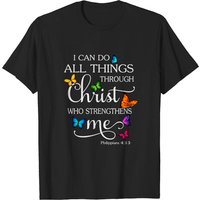 T-shirt pour hommes avec art de papillon "Je peux tout faire par Christ — T-shirts pour hommes
