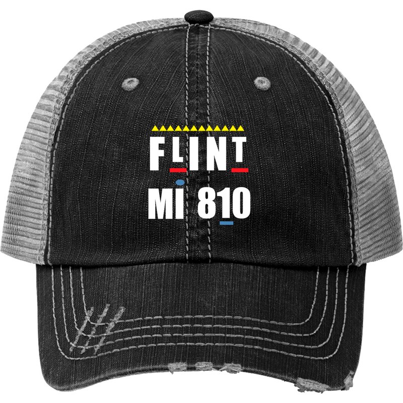 Flint Michigan MI 810 Native Residents Supporters Trucker Hat — Baseball Cap