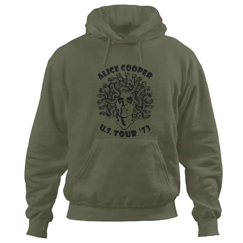 Hoodie à manches courtes Alice Cooper Medusa 1973 World Tour Style Vintage — Sweats à capuche pour hommes