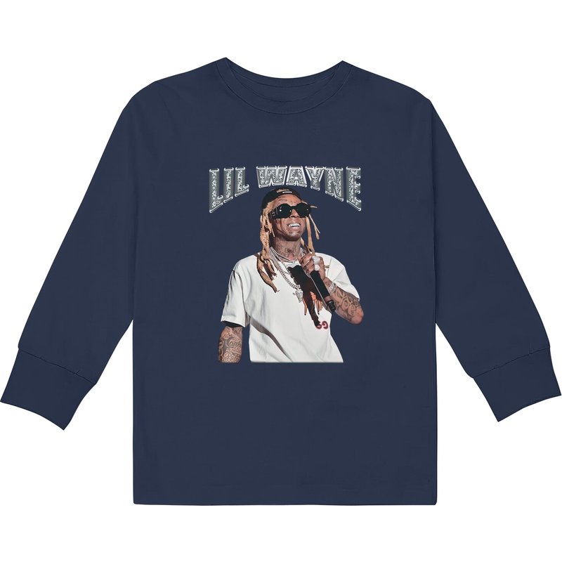 Lil Wayne Kids Long Sleeve T-Shirts in Navy — Mens T Shirts