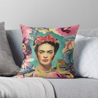 Frida Kahlo V Throw Pillow Cover in Royal Blue