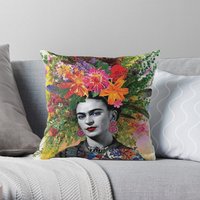 Frida Kahlo Art Throw Pillow - Royal Blue Cover Only