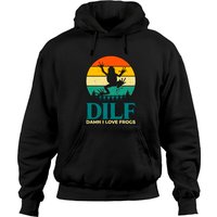 Hoodie Unisexe Dilf Damn I Love Frogs Noir