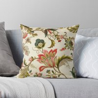 Jacobean Floral Crewel Embroidery Pattern Throw Pillow