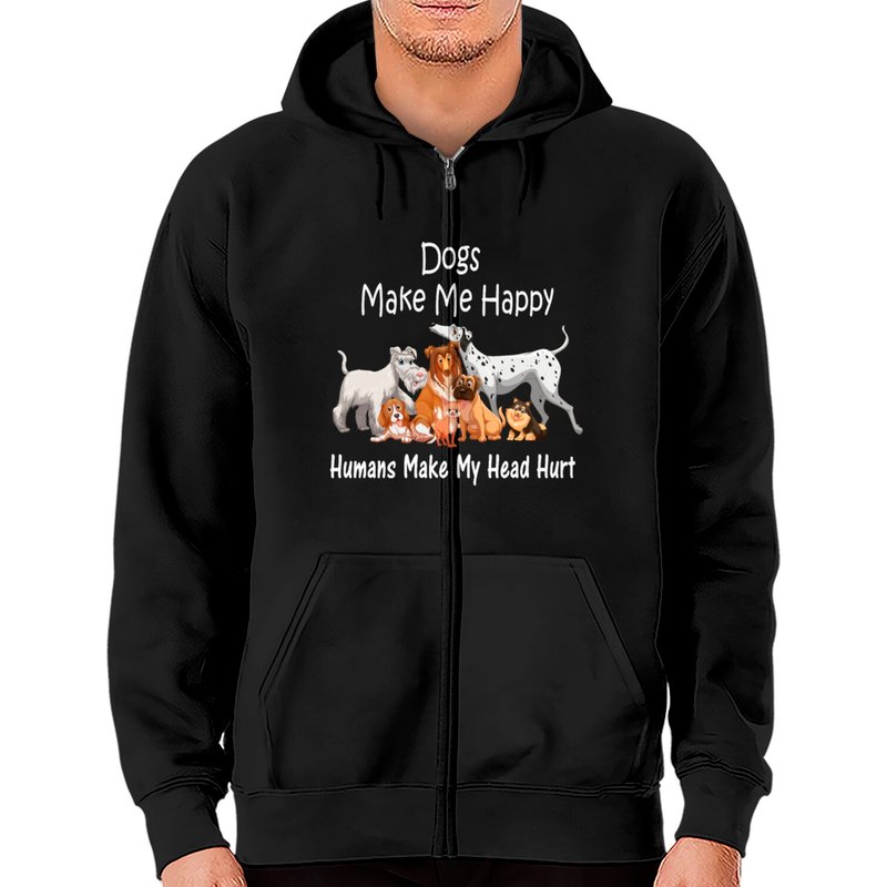 Les chiens me rendent heureux, les humains me donnent mal à la tête - Sweat à capuche zippé — Sweats à capuche pour hommes