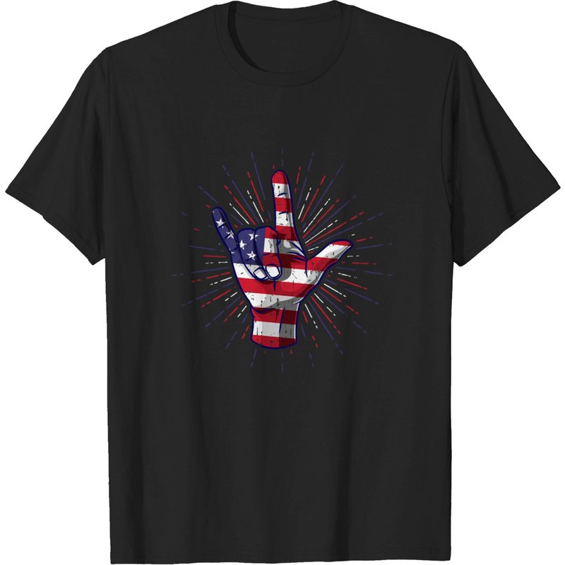 T-shirt avec geste de signe "Je t'aime" et drapeau américain pour hommes — T-shirts pour hommes