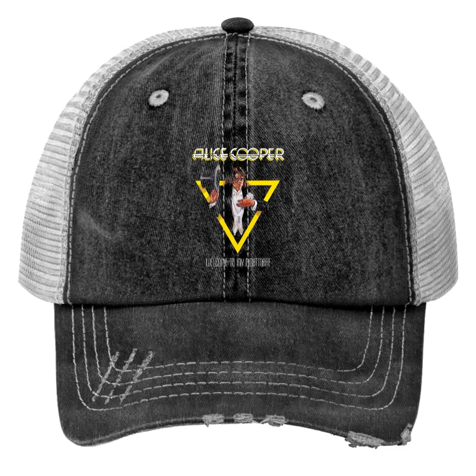 Alice Cooper Welcome To My Nightmare Yellow Triangle Trucker Hat