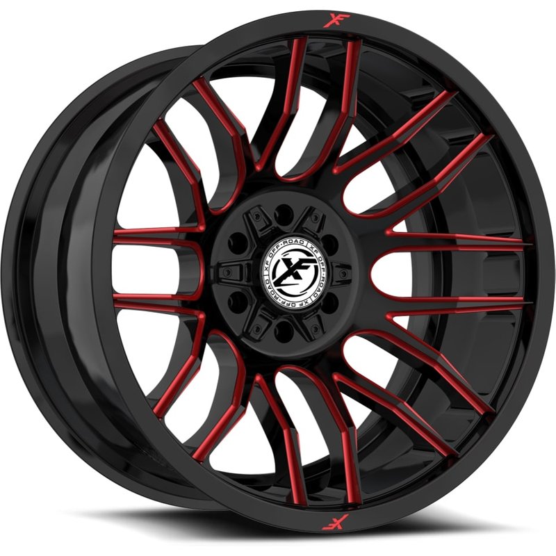 XF Off-Road XF-232 Gloss Black Red Milled Wheels - 20x10 -6x135 — Wheels & Rims