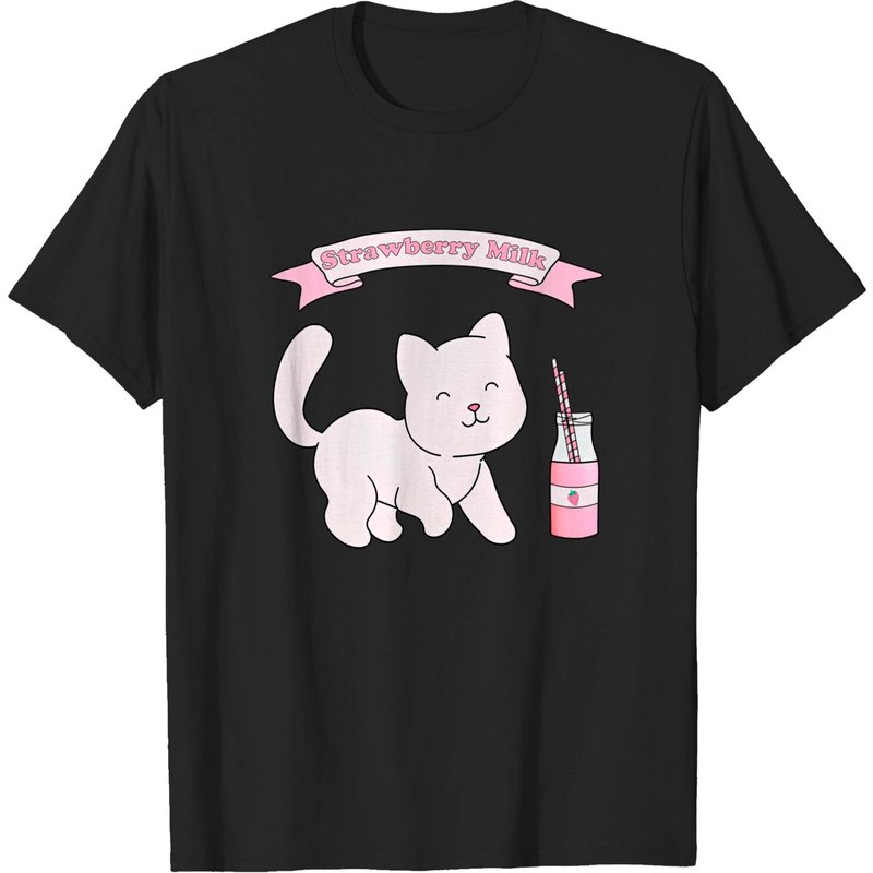 Strawberry Milk Cat Men's T-Shirt - Black — Mens T Shirts
