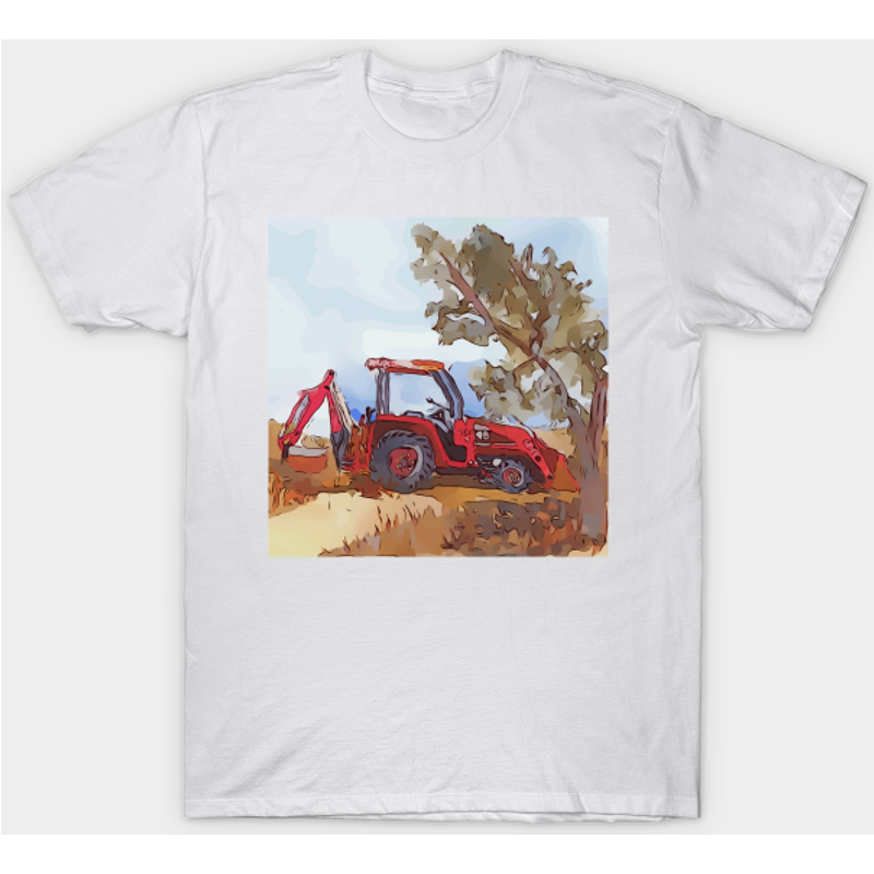 Kubota Tractor with Backhoe Attached Men's T-Shirt — Mens T Shirts