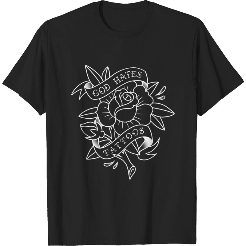 T-shirt pour hommes God Hates Tattoos Rose en noir — T-shirts pour hommes