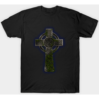 T-shirt Celtic Cross 1 pour hommes avec lierre et aura bleue — T-shirts pour hommes